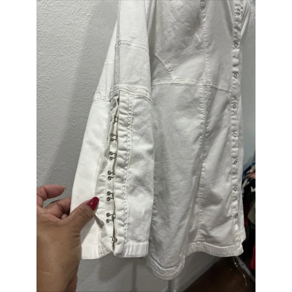 Free People Dress Womens Large White Thea Mini Snap Shirt Dress‎ Open Tunic - Picture 3 of 16